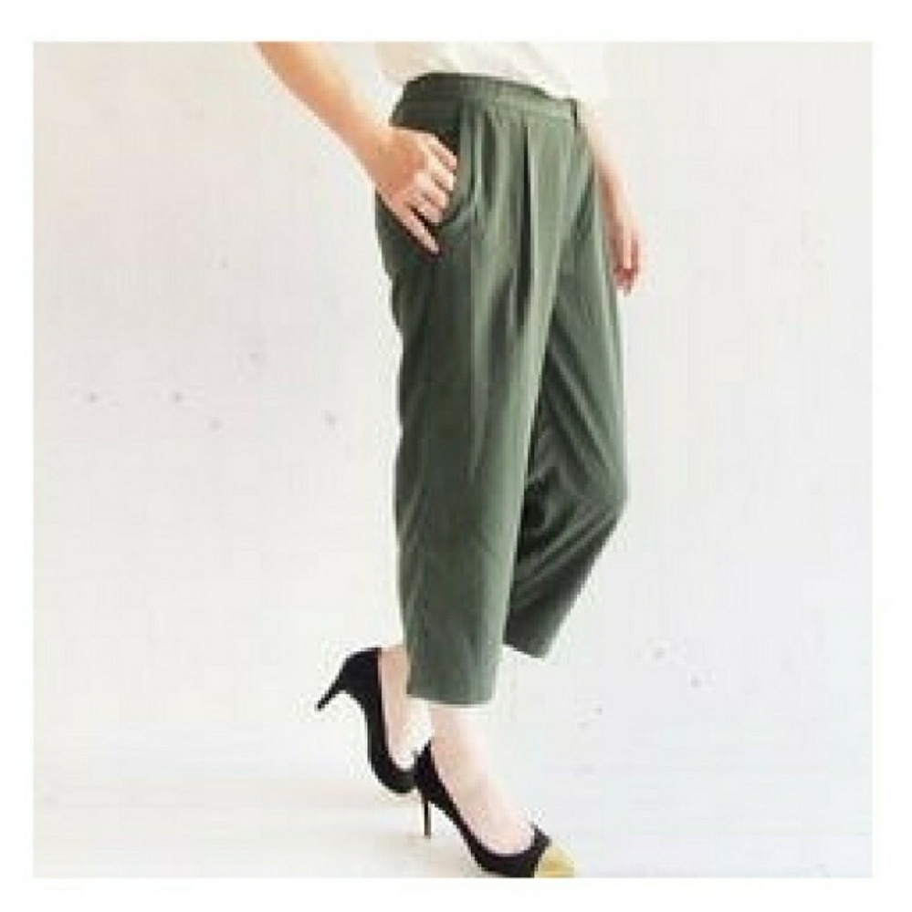 🍁J.Crew Olive Green Drapey Patio Trousers